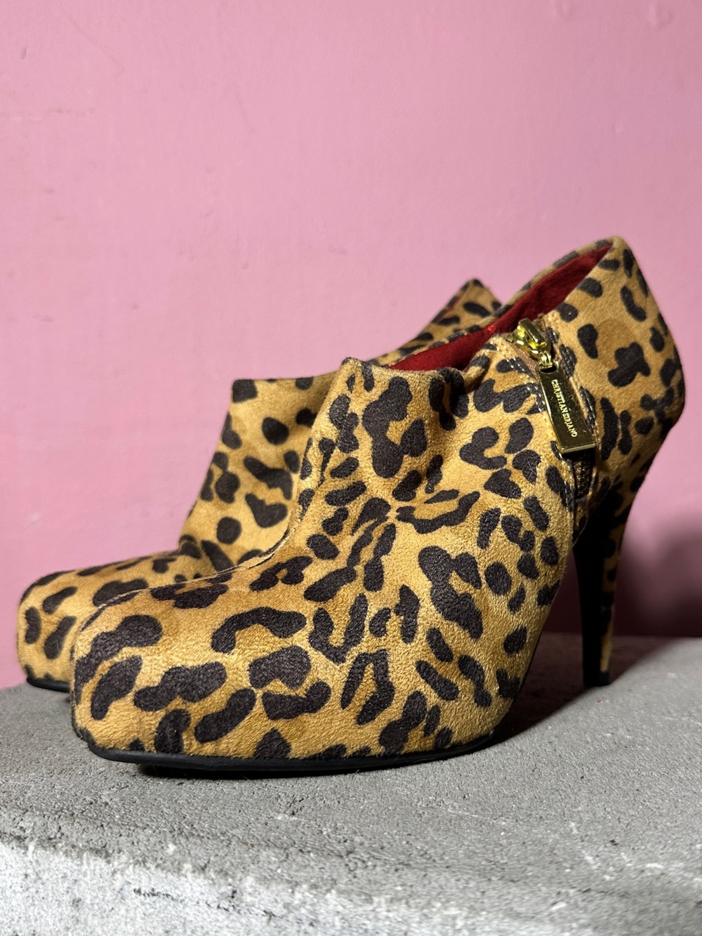 Christian Siriano Leopard-Print High Heel Ankle Booties - Tan & Black